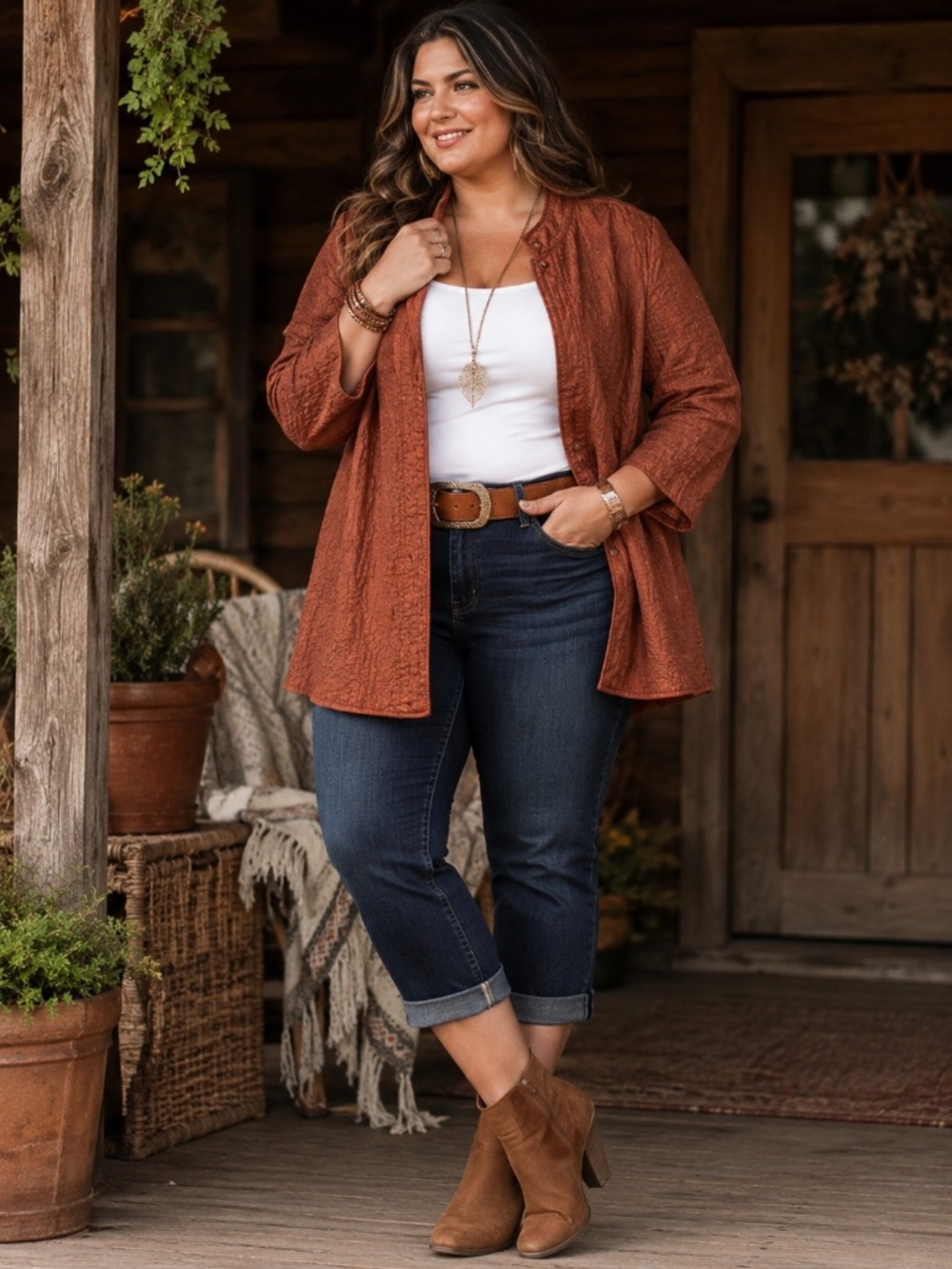 Alfred Dunner Textured Lightweight Jacket |Rust| Plus Size 24 W
